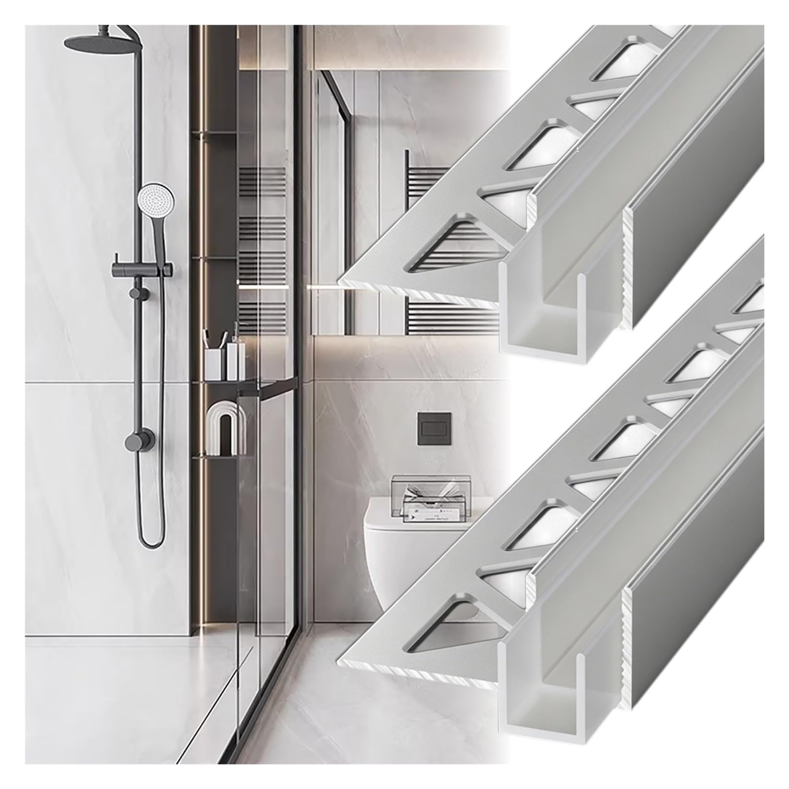 U profundo de aluminio Paquete de 2 canales de partición de vidrio sin marco con sello, perfil de aleación de aluminio de panel fijo para puerta de ducha(White,For 10mm(13/32") Glass)