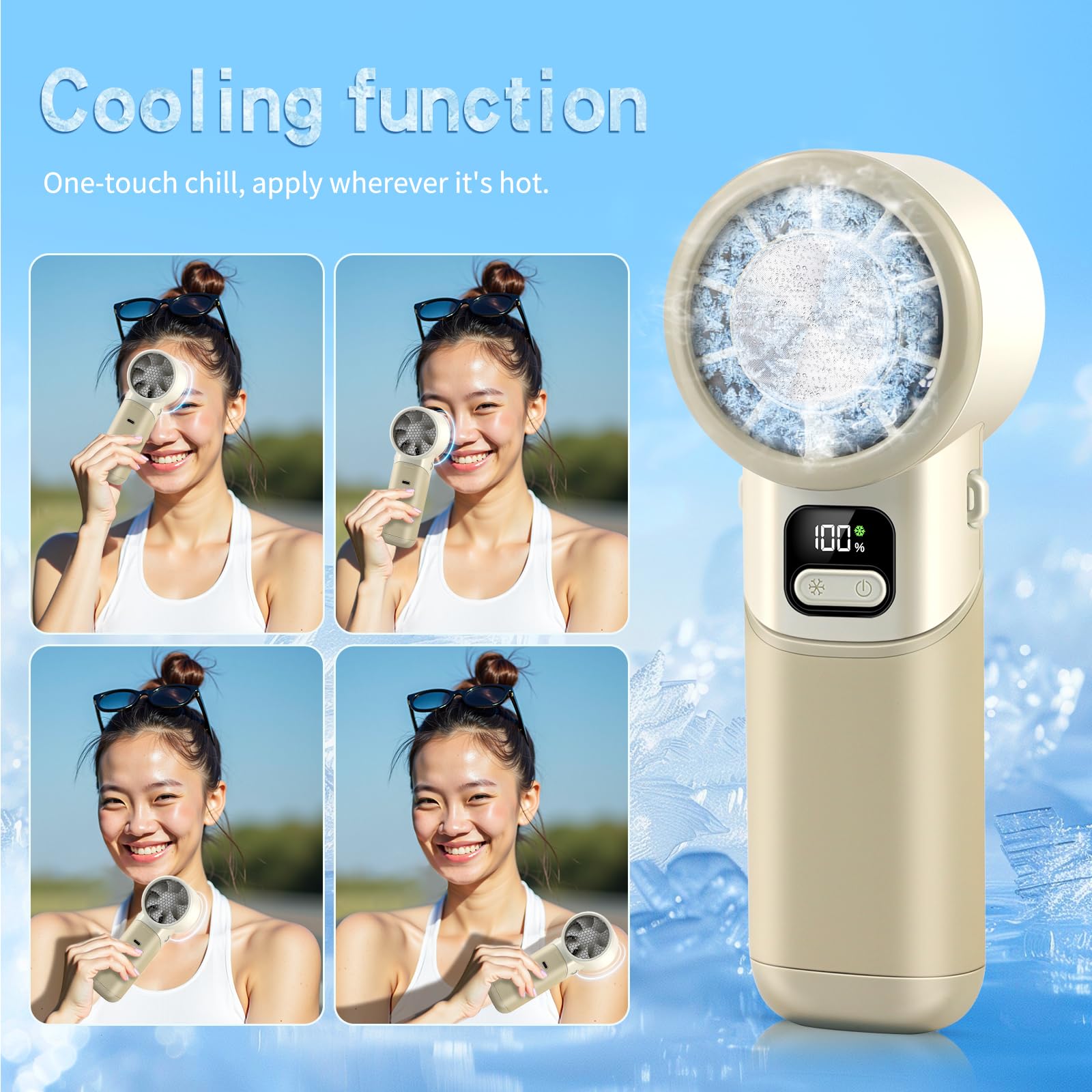 Ventilateur à compresse froide haute vitesse : 5 vitesses, refroidissement à une touche, déglaçage, batterie longue et glacière portable rotative à 180 °