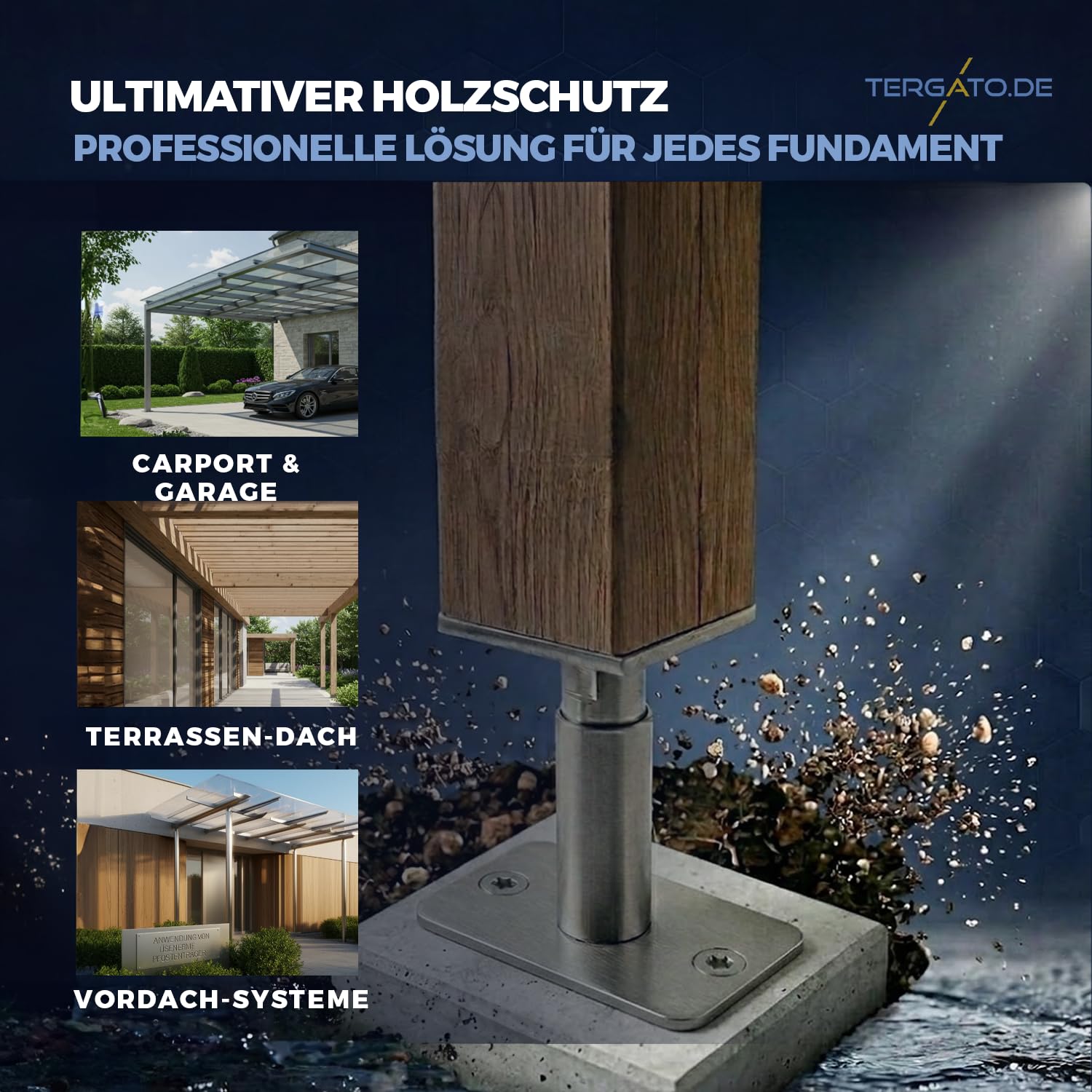 Pfostenträger höhenverstellbar 140-190mm (2er Set) von Tergato | BASE Plus HV | Justierbar ohne Pfosten-Drehen | Schwerlast feuerverzinkt