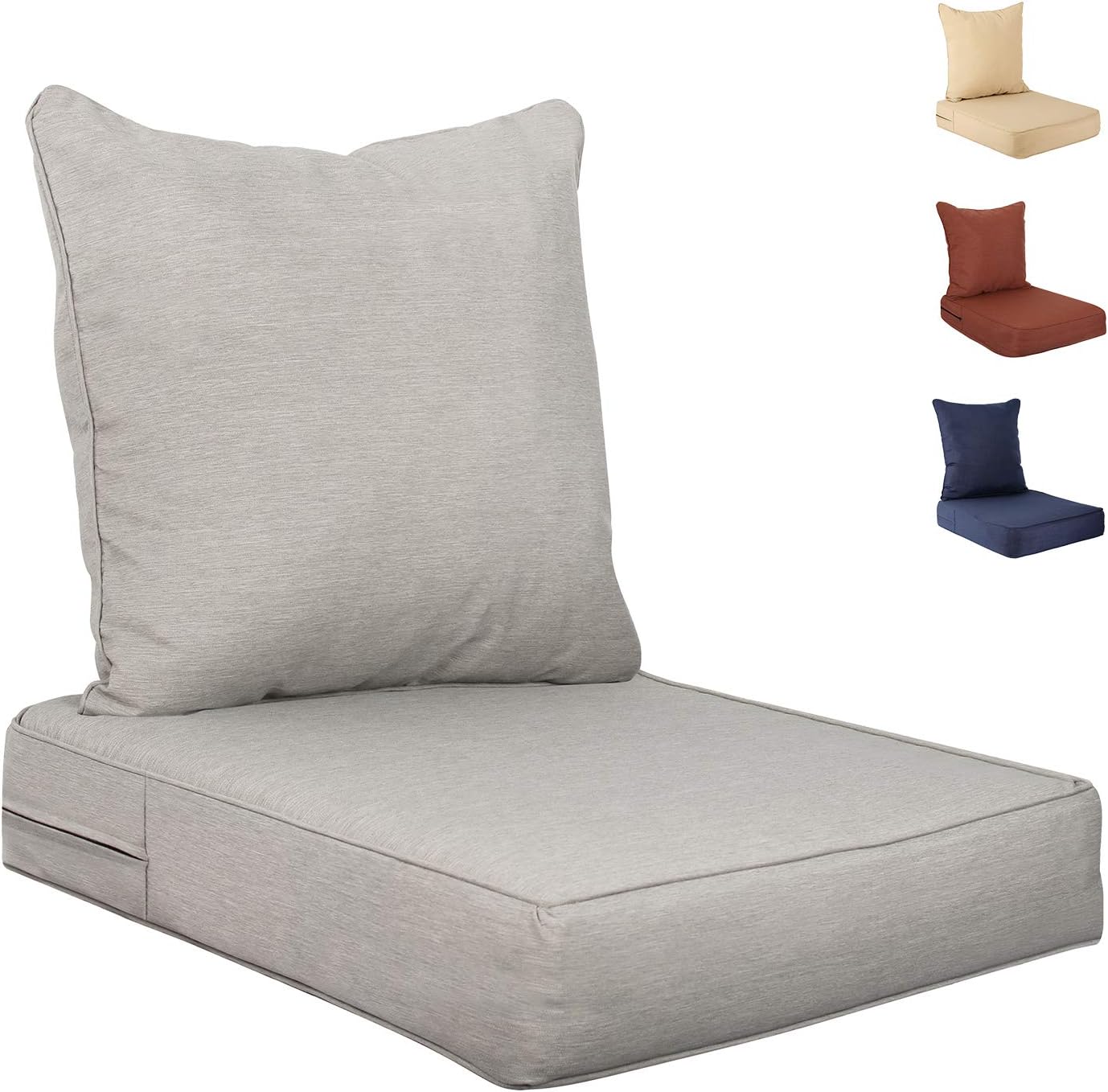 Outdoor/Indoor Deep Seat Cushion Set, Seat and Back 2-Piece, 24