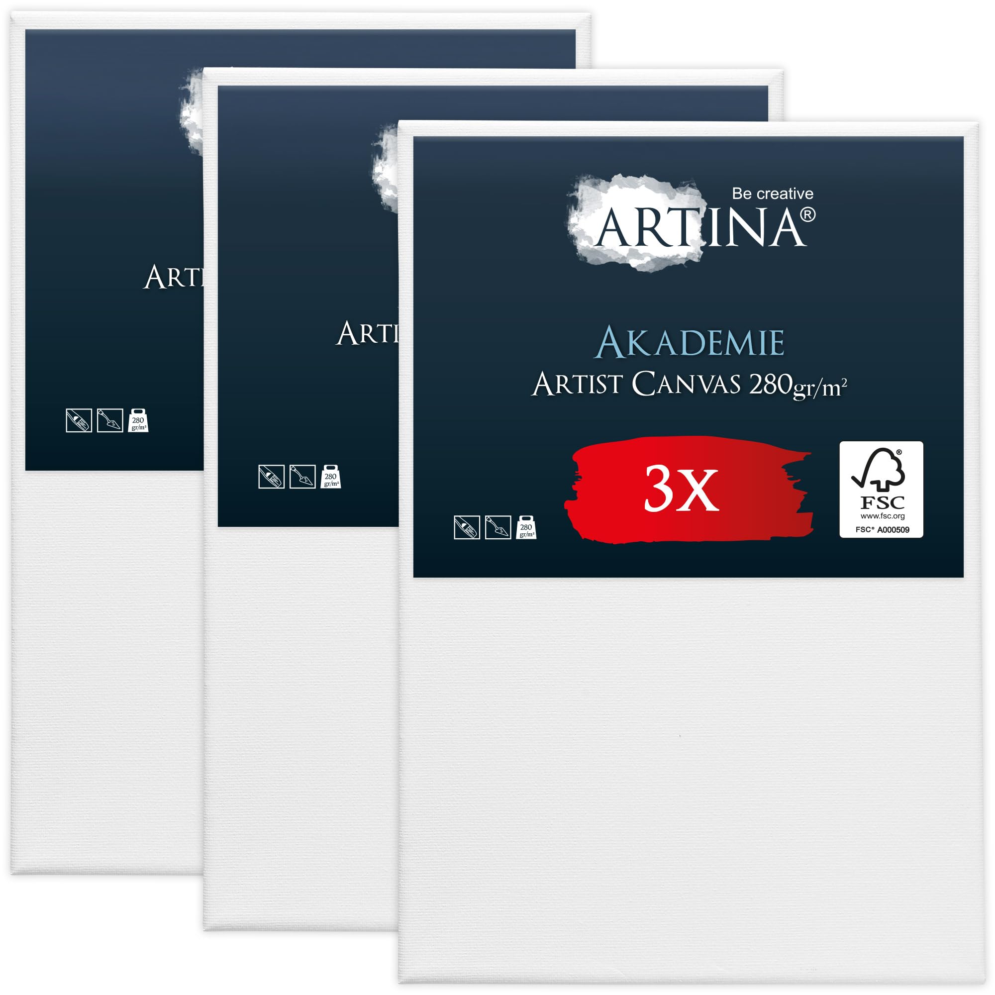 Artina 3pcs FSC® Paint Canvas Set for Acrylic Watercolour Oil Painting — image 1
