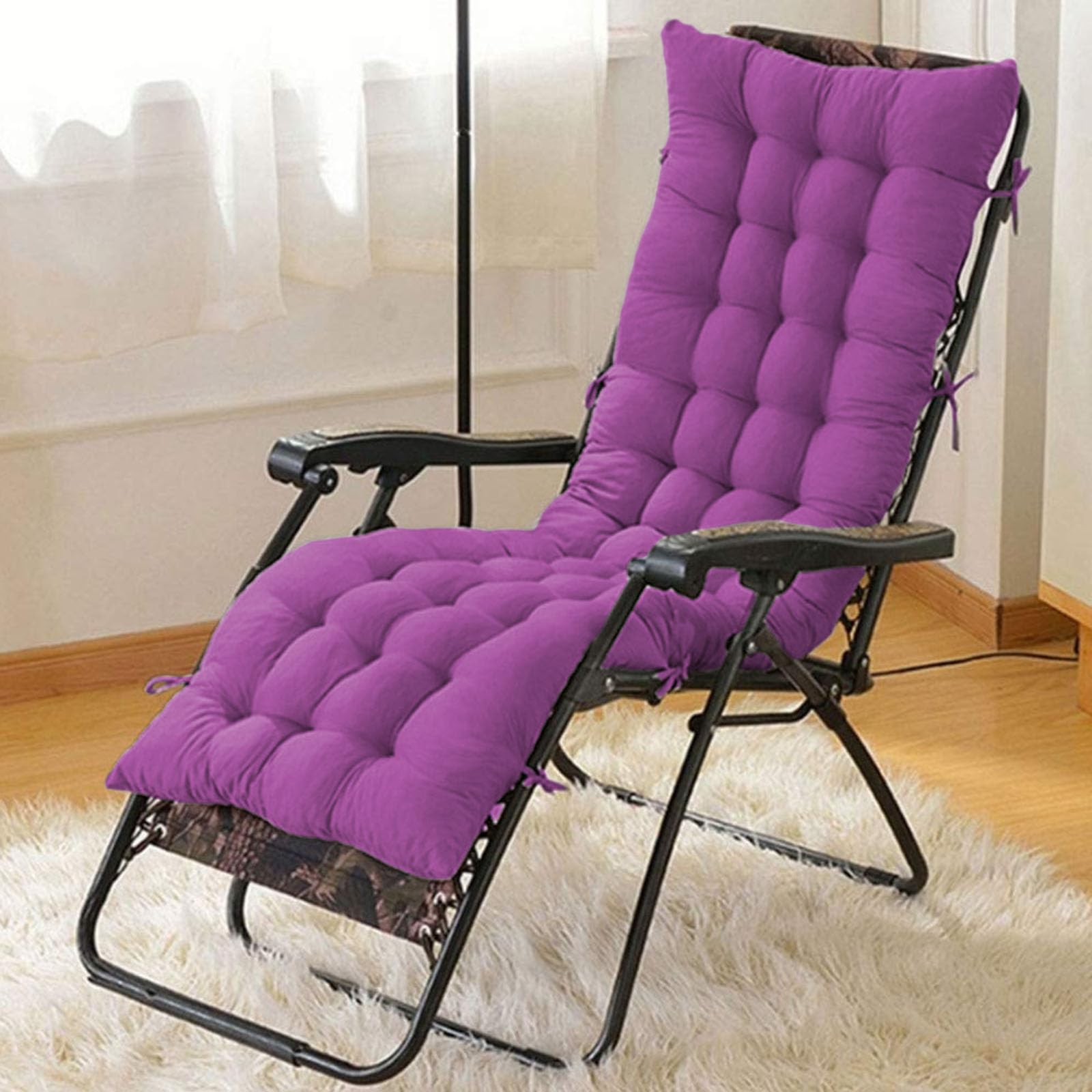 Cuscino per sedia a sdraio, senza poggiatesta, per esterni, per chaise longue e dondolo, antiscivolo, spesso, con schienale alto, per sedia da patio (viola scuro, 180 x 45)