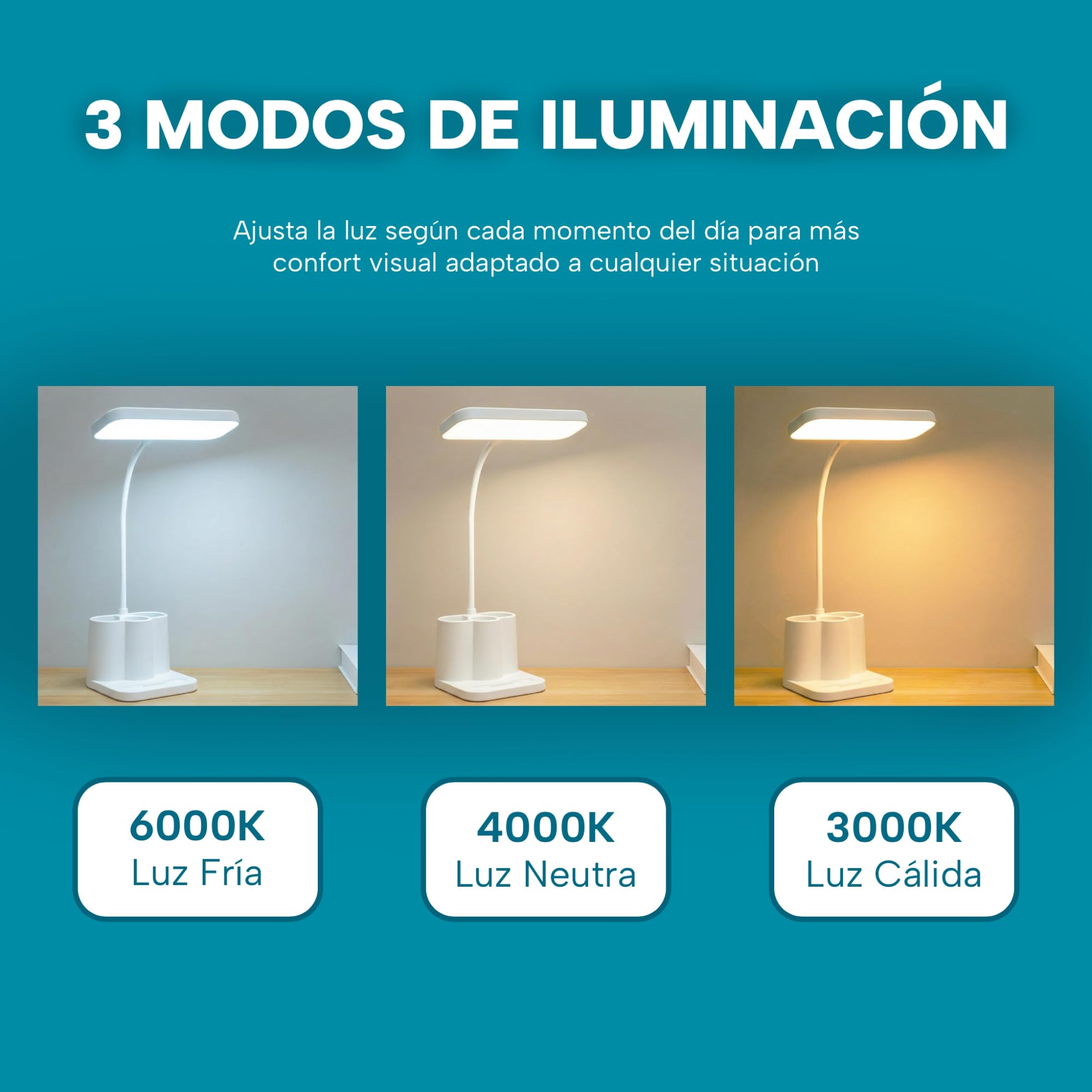 Flexo LED de Escritorio Antifatiga Ocular – Lámpara con 3 Modos de Luz y 8 Niveles de Brillo Regulable, Plegable con Cuello de Cisne 360° para Estudio, Oficina y Lectura
