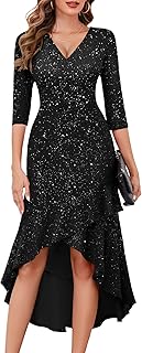 Sequin Formal Cocktail Wedding Guest Dress Prom Sparkly Party Evening Gowns Ruffle Hi Low Midi Dresses