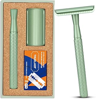 Forest Green Safety Razor - Single Blade Razors for Women - Reusable Metal Razor, with 5 Stainless Steel Double Edge Blades, Smooth Close Shave, Sustainable, Plastic Free