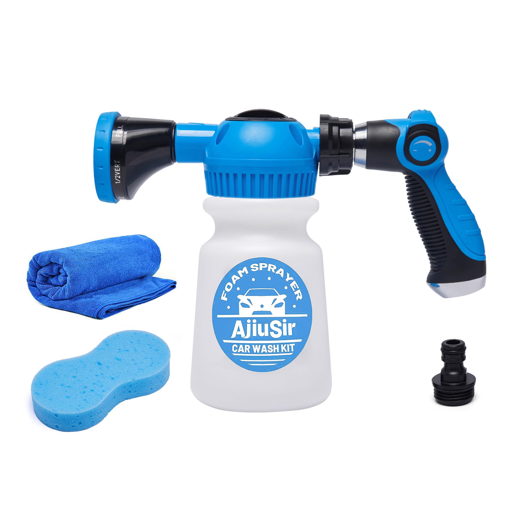 Car Wash Foam Gun Sprayer with Washing Sponge & Absorbent Towel, Functional Nozzle Foam Cannon Car Washing Kit, for Car Washing, Garden Cleaning
