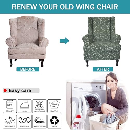 Miniatura 6 de Fundas para silla de ala, 2 piezas, elásticas, de elastano, con respaldo de ala, fundas para sofá, fundas protectoras de muebles, suaves con parte