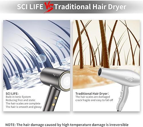 Miniatura 4 de Secador de pelo con difusor - Secador de pelo iónico negativo con motor de alta velocidad sin escobillas de 110.000 RPM para secado rápido, secador