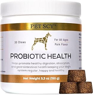 PetScy - Probiotic Chews for Dogs, Probiotic for Dogs of All Ages, Sizes & Breeds with Prebiotic Fiber and Pure Omega-3 for Dogs, Improves Skin, Coat, and Gut Health, 30 Chews