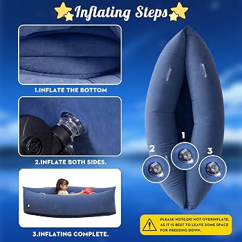 Sensory Inflatable Bean Bag Chair – 60" Kids Blow-Up Couch With 3 Spiky Balls, Includes Electric Pump, For Indoor & Outdoor (Blue)