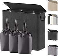 Vista 32 de Lifewit Cesta de lavandería doble con tapa y bolsas de lavandería extraíbles, gran plegable, 2 divisores, cesta de ropa sucia con asas