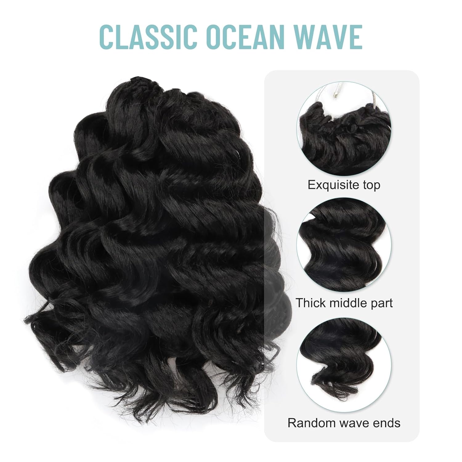 ToyoTree Ocean Wave Crochet Hair - 9 Inch 8 Packs Natural Black Short Curly Deep Wave Crochet Hair, Synthetic Ocean Wave Braiding Hair Extensions (9 Inch,8P-1B)