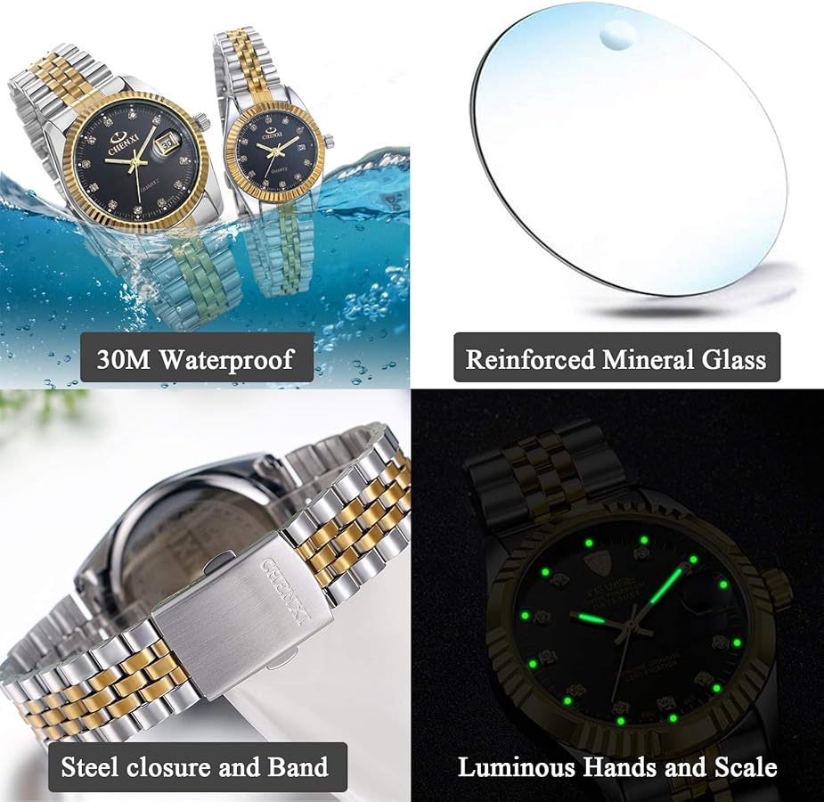 JewelryWe Orologio Analogico Al Quarzo Unisex Con Cassa A Forma Di Diamante, Calendario E Lancette Luminose, Cinturino In Acciaio Inossidabile, 30M Impermeabile - 5