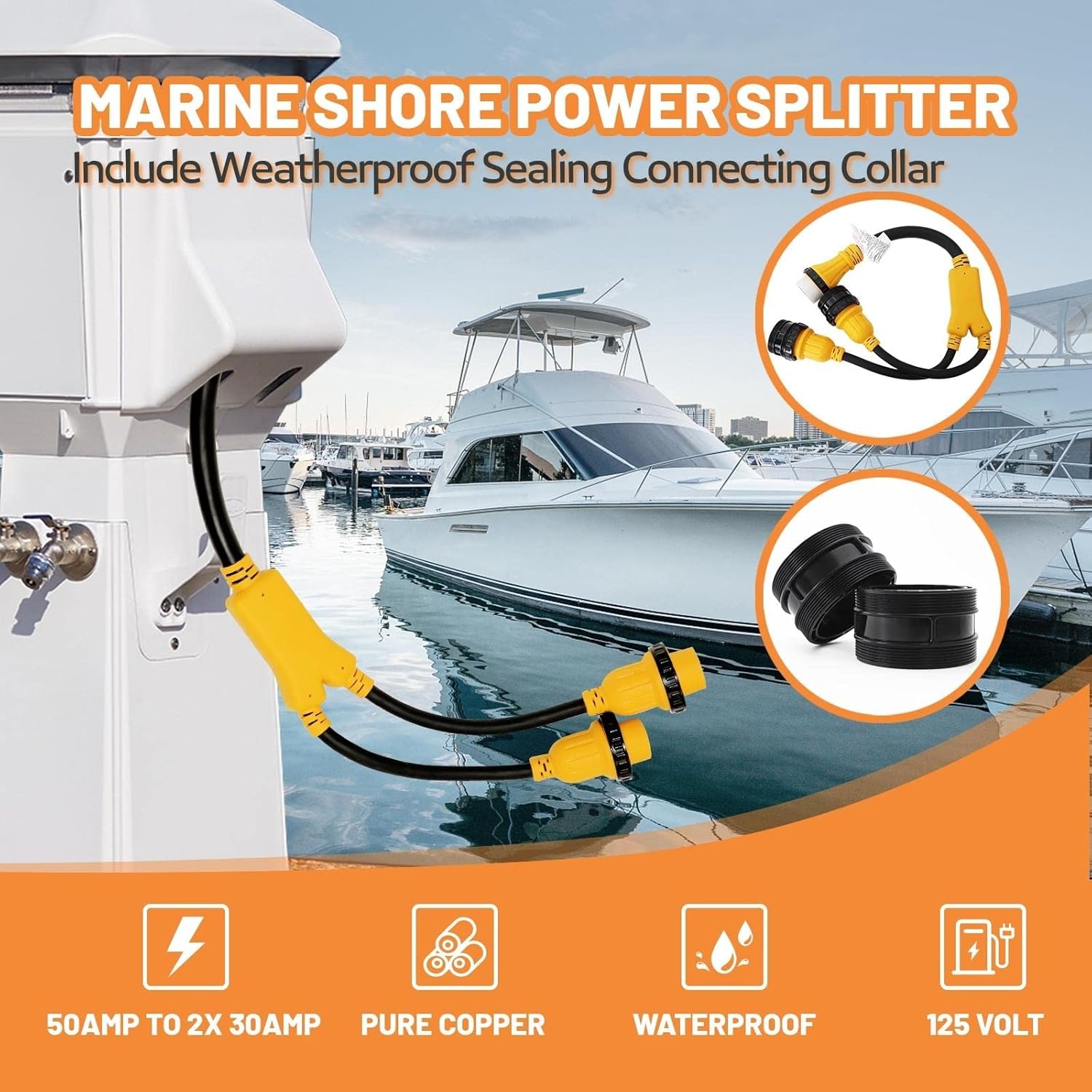AMP UP 125/250V 50 Amp M X 2 30A F Y Marine Splitter Shore Power - Foto 9
