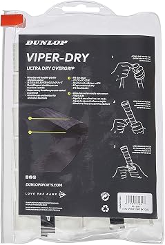 Dunlop Sports Viper Dry Ultra Dry Tennis Overgrip, 12 Grip Bag, White
