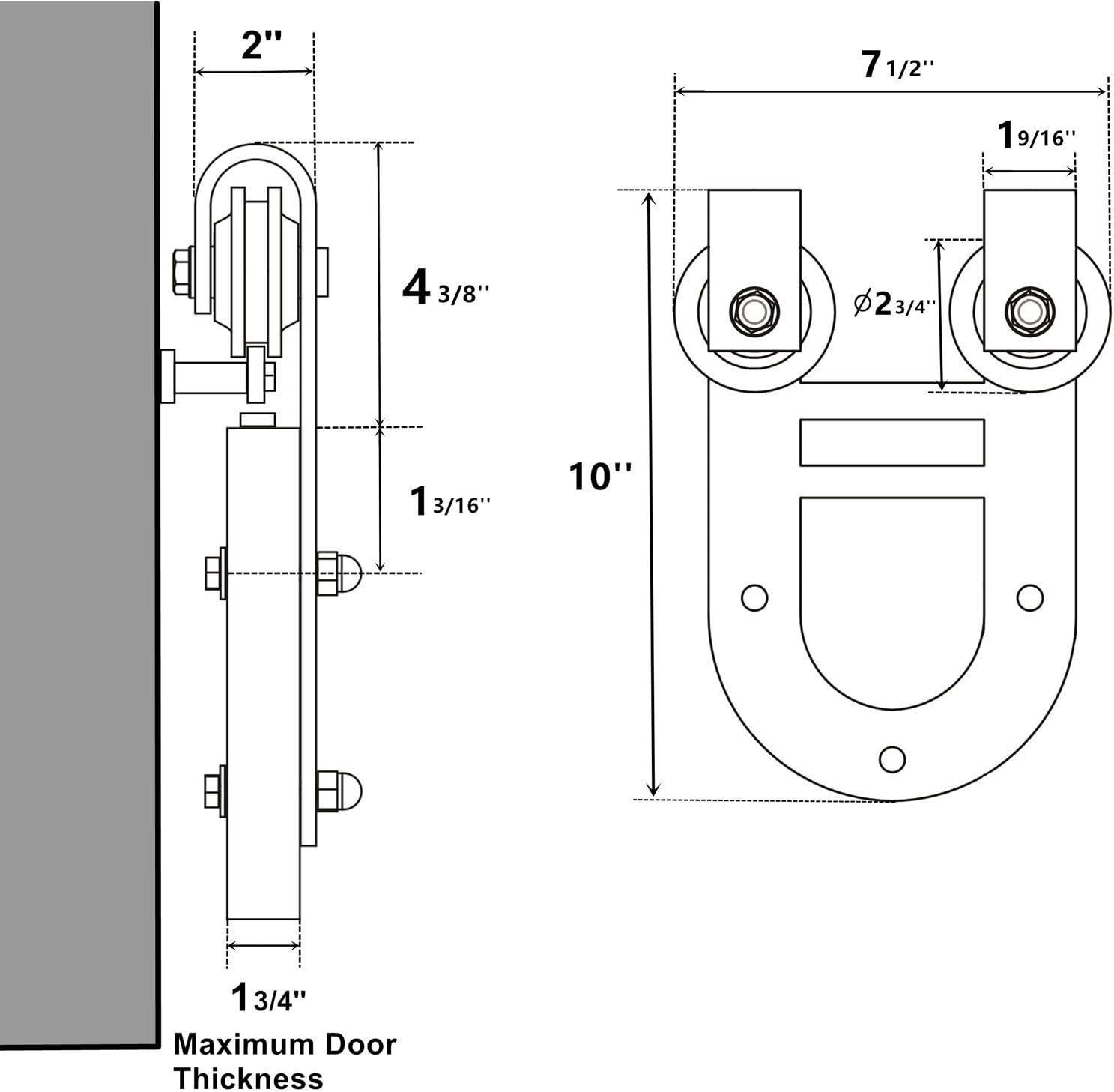 Homacer Black Rustic Non-Bypass Sliding Barn Door Hardware Kit, for One/Single Door, 6.6ft Long Flat Track,Houseshoe Design Roller, Heavy Duty, for Interior & Exterior Use
