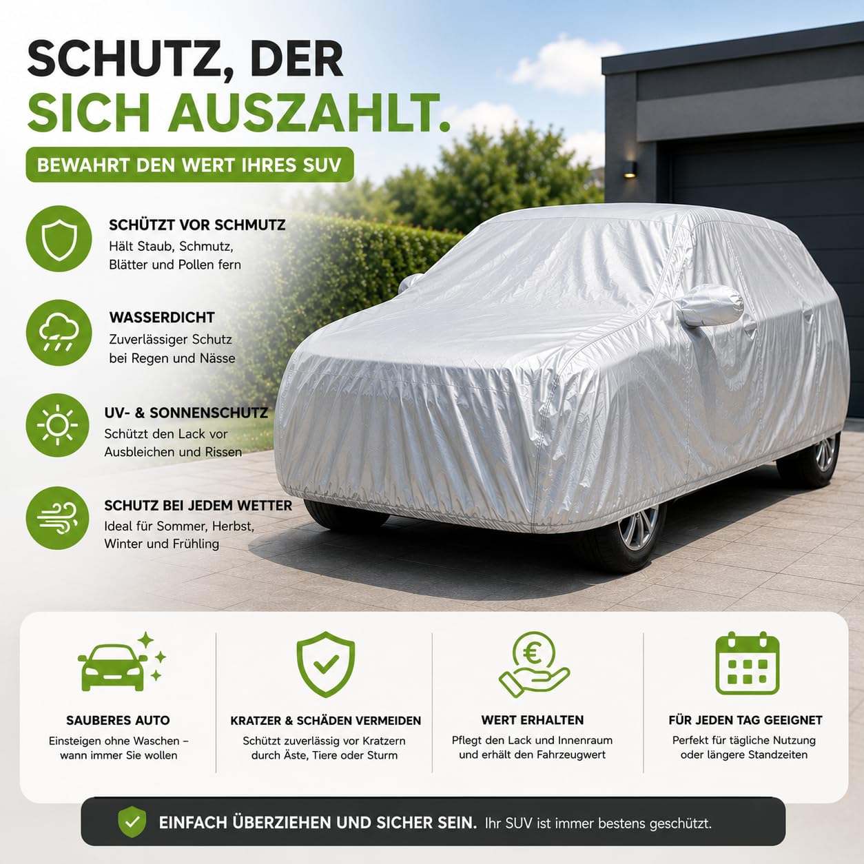 Pokrowiec na samochód SUV Pokrowiec samochodowy Pełny pokrowiec garażowy - Pokrowiec samochodowy - Plandeka wodoodporna - Pokrowiec samochodowy - Na zewnątrz i wewnątrz - (1 x SUV (490 x 190 x 180 cm)