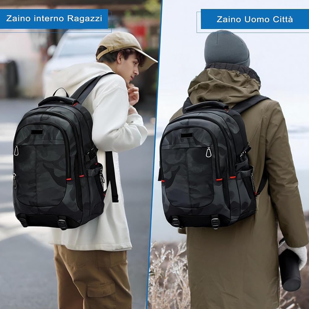 Zaino Scuola Uomo Grande 17 Pollici - Impermeabile, Multifunzione, Con Tasca Laptop, Design Ergonomico, Per Università E Viaggi