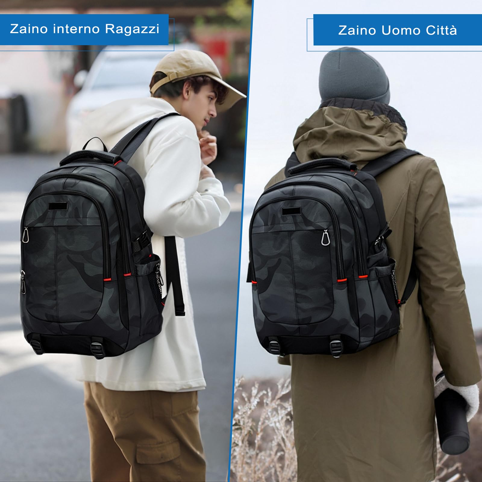 Zaino Scuola Media Superiore Ragazzo, Zaino Uomo Grande 17 Pollici Laptop, Zaini per PC portatili Impermeabile, Zainetti per Bambini Casual Borsa per Scuola Università Viaggio, 10 -22 Anni, 50cm