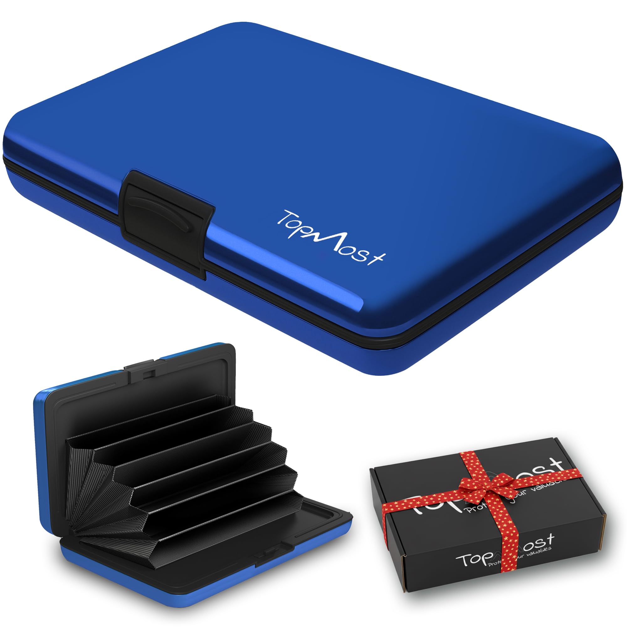 TopMost RFID Blocking Aluminum Wallet Credit Card Holder for Men and Women - 12 Cards and Bill Slots, Blue, X-Small, Card and Money Holder