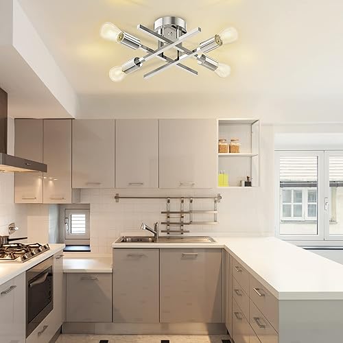 Miniatura 3 de Lámpara de techo semiempotrada de 4 luces, accesorios de iluminación de cocina cromados, luces de granja para comedor, dormitorio, sala de estar