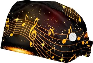 Abstract Gold Musical with Notes Pattern 2 Pack Adjustable Working Cap with Buttons Elastic Bouffant Hats Head Scarf with Sweatband for Women Men