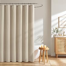 Woaboy Shower Curtain 120 x 200 cm, Linen Texture, Anti-Mildew, Waterproof, with 8 Metal Hooks, Luxury Polyester Shower Curtain for Hotels, Beige