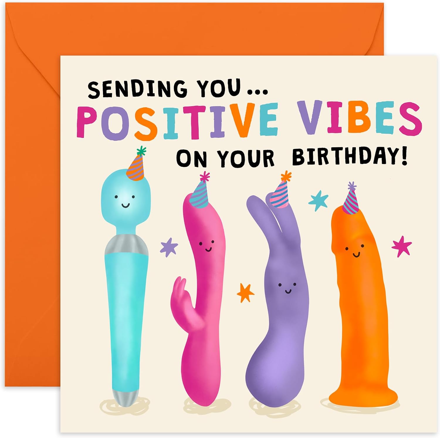 CENTRAL 23 Women's Funny Birthday Card – 'Sending Positive Vibes' – Playful and Cheeky Presents for Friends, Girlfriend, Bestie, BFF, Partners, and Colleagues – Comes with Fun Stickers