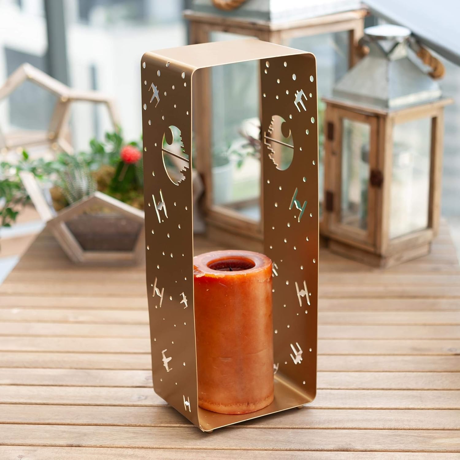 Seven20 Star Wars Stamped Lantern | Gold Die-Cut Battle of The Death Star | Indoor & Outdoor Use | 12 Inches Tall
