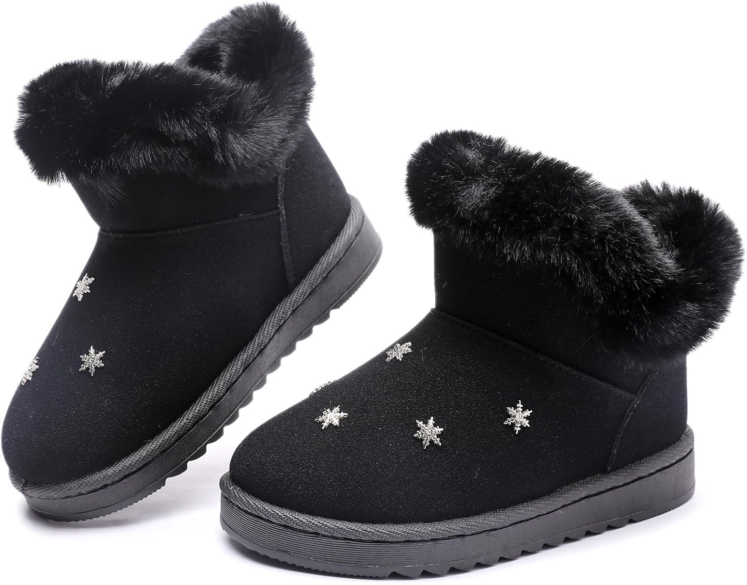 DADAWEN Kids Boys Girls Snow Boots Suede Warm Fur Lined Slip On Outdoor Winter Boots (Toddler/Little Kid)