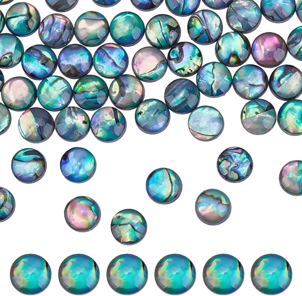 BENECREAT 70Pcs Abalone Shell Round Cabochons, 6mm Flat Round Shell Cabochon Beads for DIY Craft Anklet Necklace Bracelet Findings Making, 3.5mm Thick