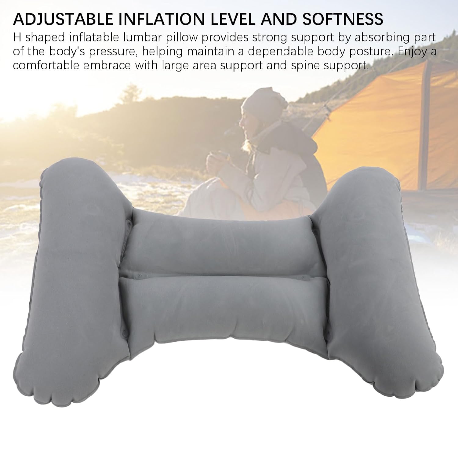 Inflatable Lumbar Travel Pillow, Portable Self Inflatable Lumbar Support Pillow, H Shaped Back Support for Airplane Long Flight Travel Car Bus Train Office