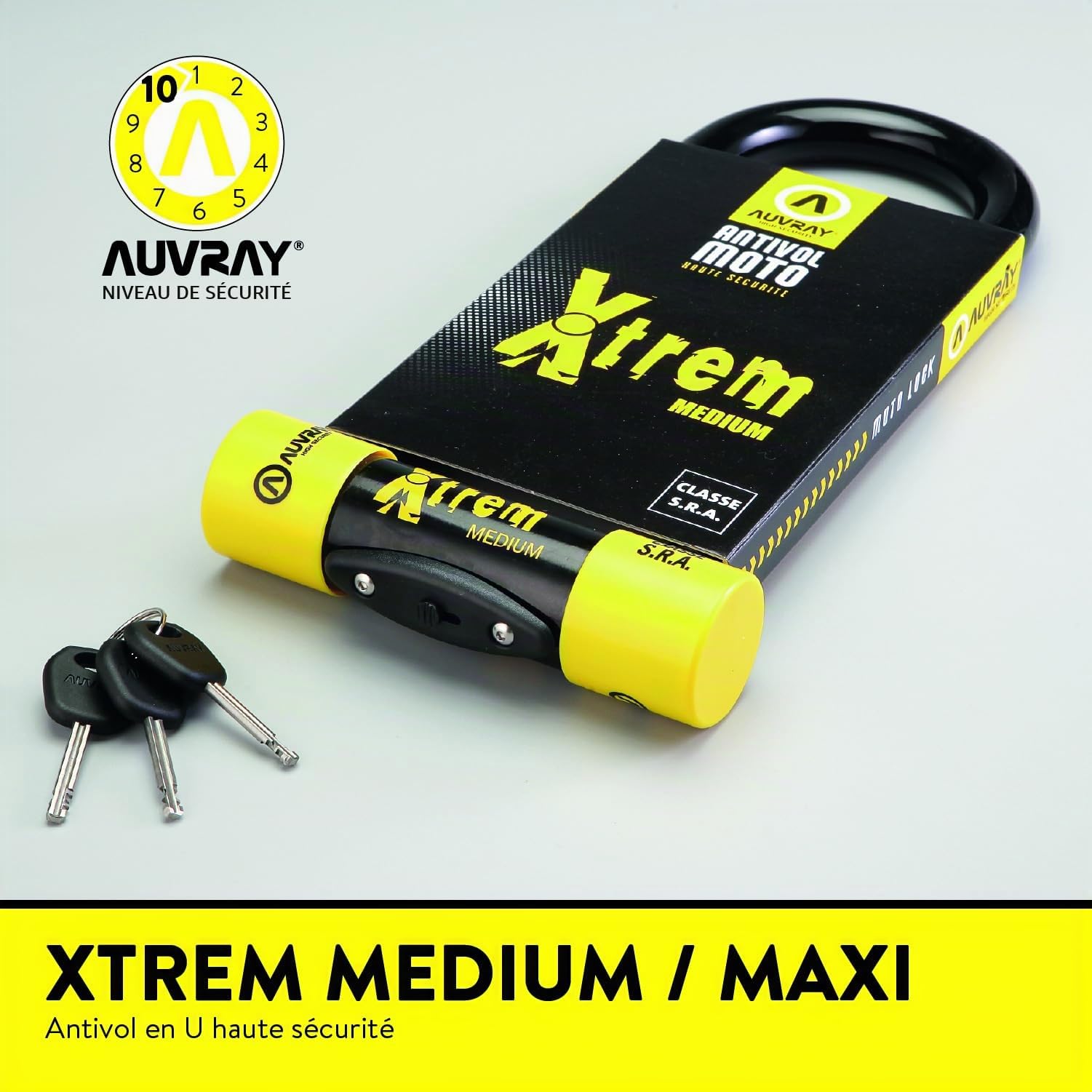 AUVRAY Antivol U Moto SRA XTREM Medium 85x250 mm – Haute Sécurité Double Verrouillage – Acier Cémenté 18 mm – Antivol Moto Scooter Homologué Assurance