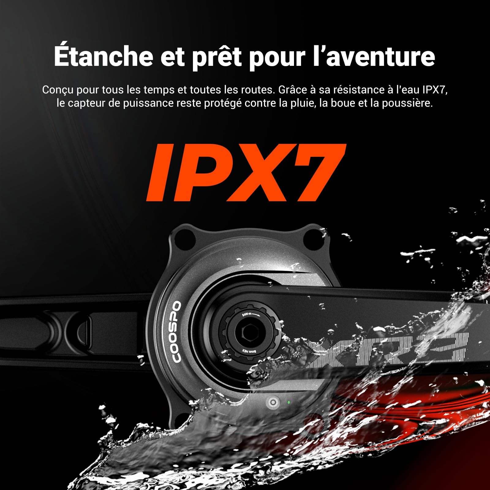 CooSpo Compteur de puissance S10, 160–172,5 mm, BLE/ANT+ pour Easton 110 BCD 4 boulons, précision ± 1 % de suivi des données, batterie 300 H pour cyclisme intérieur/extérieur