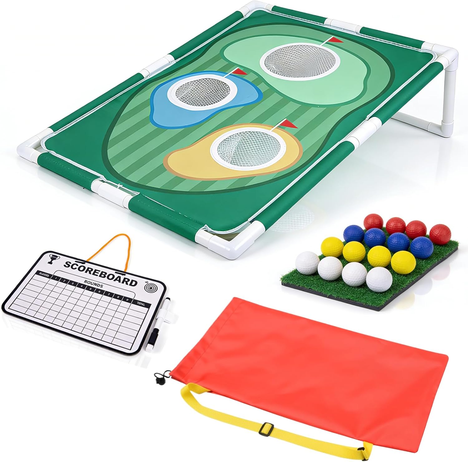 Golf Chipping Game Set with Game Mat for Adult,16 Practice Golf Balls,and Hitting Mat,for Indoor & Outdoor Sports Toy Gift Fun Family Backyard Golf Game Set