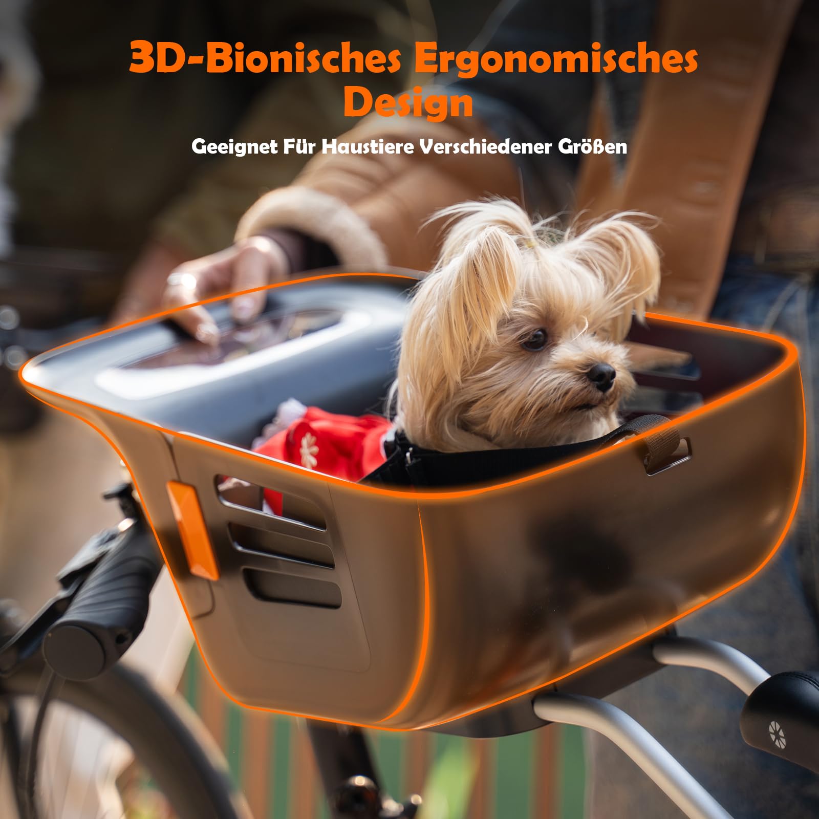 Hundekorb Fahrrad Vorne bis 12KG, Hundefahrradkorb mit Robuste sichere Bodenplatte, wasserdichtem kratzfestem Nylon-Sitzkissen und beschichtetem Metallverschluss für kleine&mittelgroße Hunde
