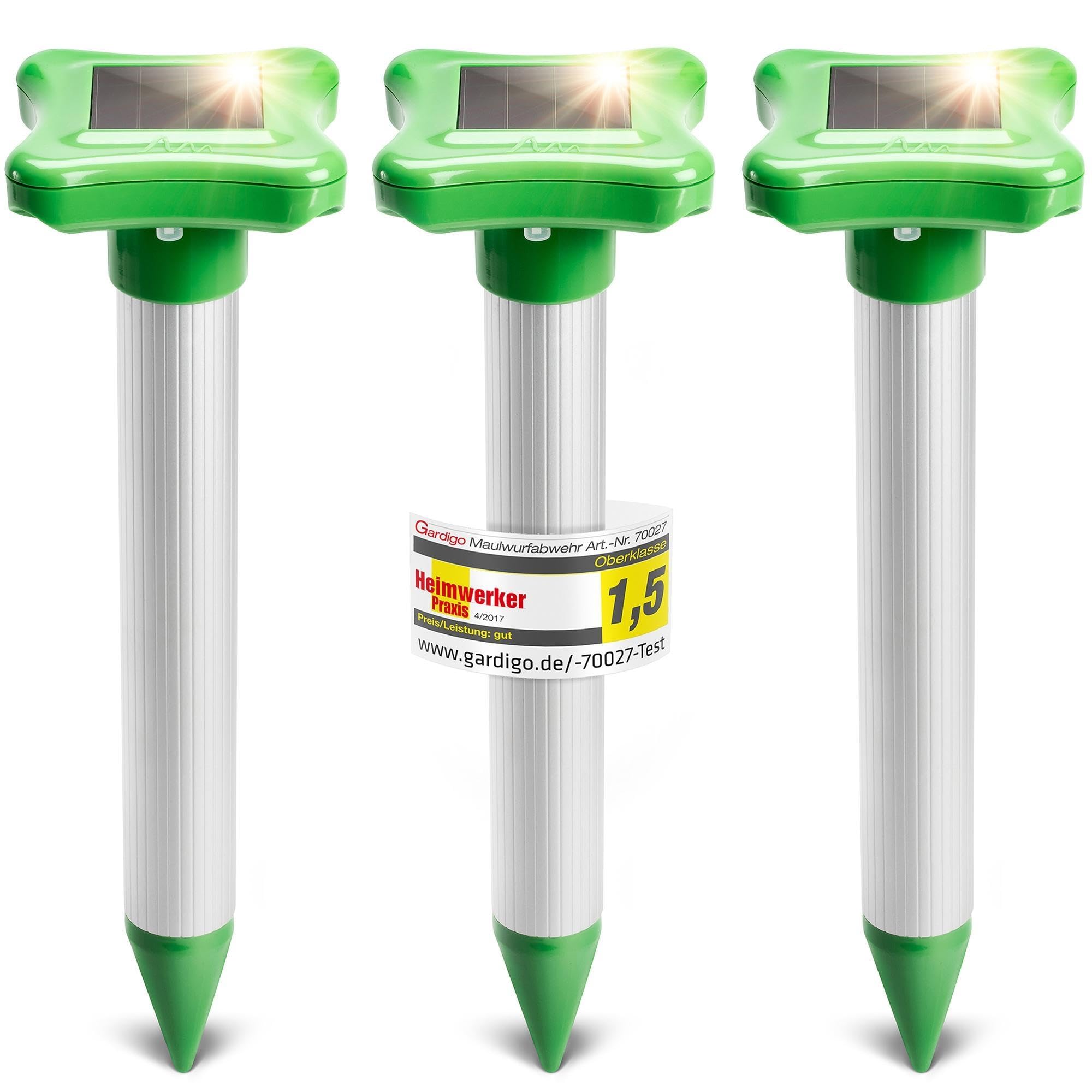 Gardigo Repelente Topos Solar Ultrasónico Lote de 3 Ahuyentador Ultrasonidos Topillos Topos Campañoles Ratas Toperas