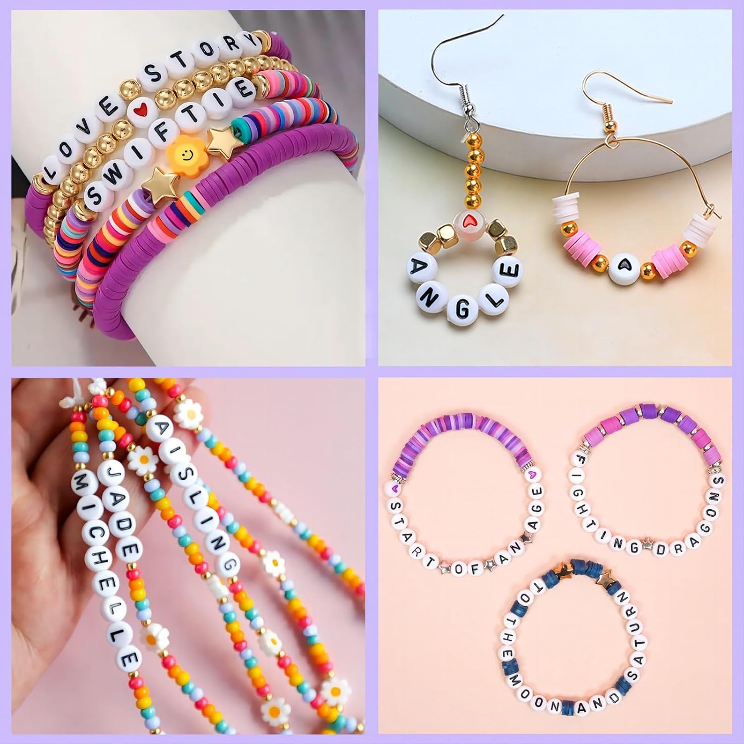 300Pcs Vowel Letter Pony Beads for Friendship Bracelets Making 4X7mm Individual Round White Alphabet Beads E - Image 4