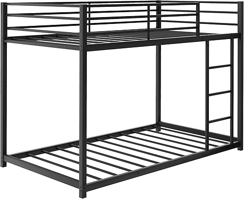 Miniatura 3 de SOFTSEA Litera baja de metal individual sobre cama individual para niños, soporte de listones de metal (individual sobre individual, negro) Negro
