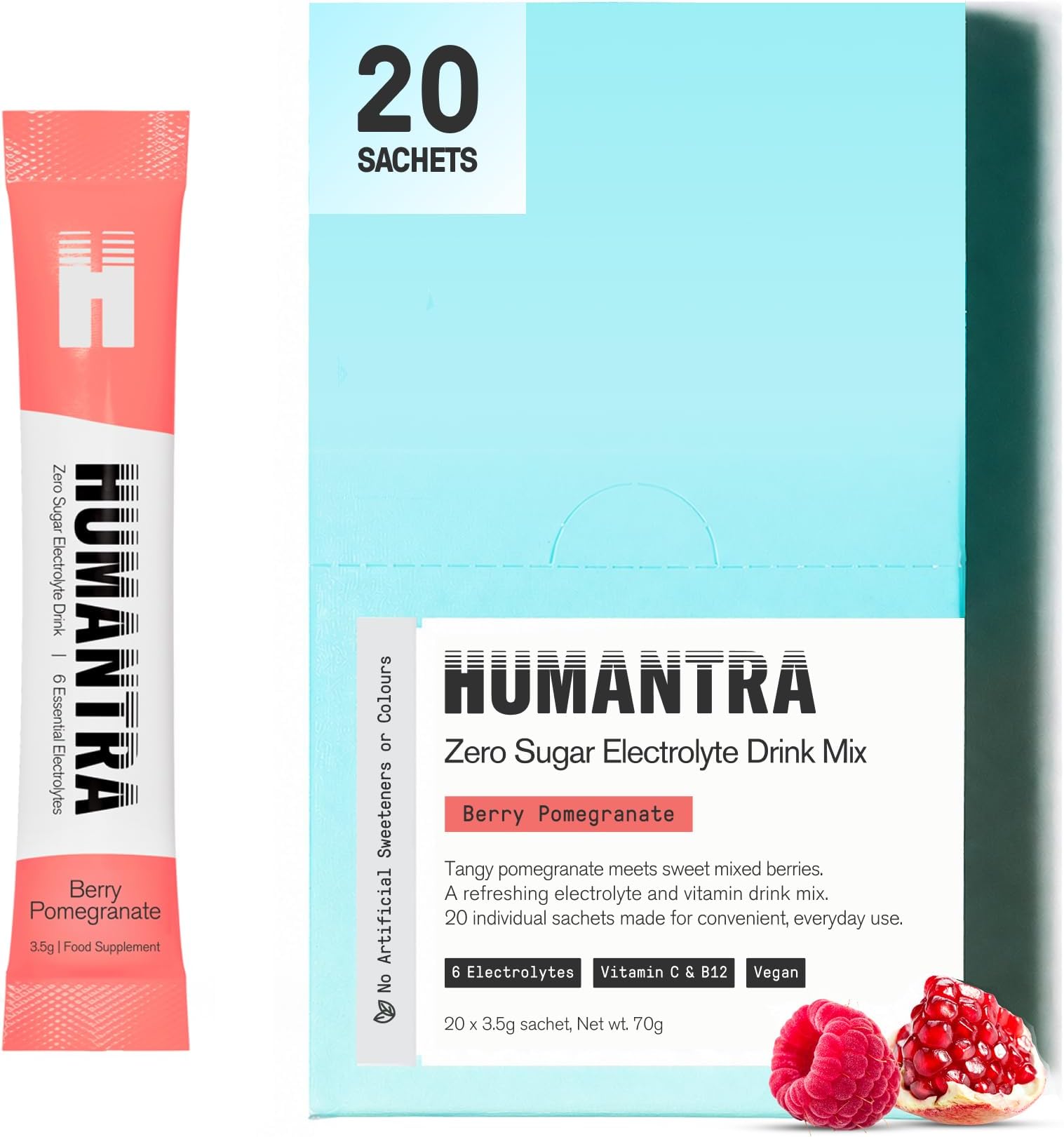 Humantra Electrolytes Powder Hydration Sachets - Berry Pomegranate, 20ct