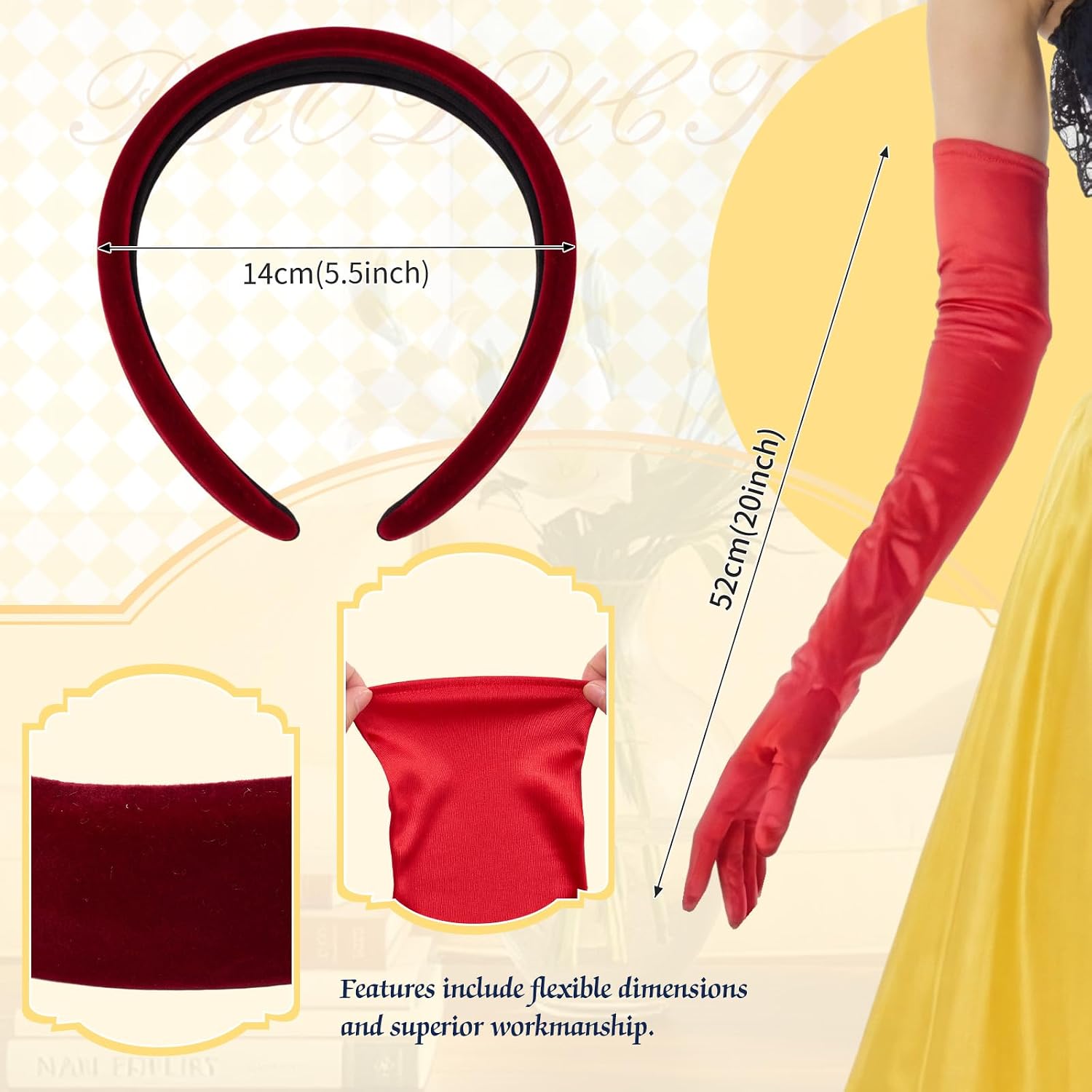 Shyyween 4 Pcs Princess Costume for Women Corset Skirt Headband Long Gloves for Cosplay Party Outfit Daily Wear