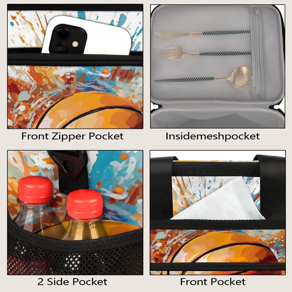 Mexpekil Borsa termica riutilizzabile a prova di perdite per il pranzo, ad acquerello, basket, picnic, borsa termica per sport, per donne, uomini, lavoro, campeggio, spiaggia, ufficio, 24 lattine, 15