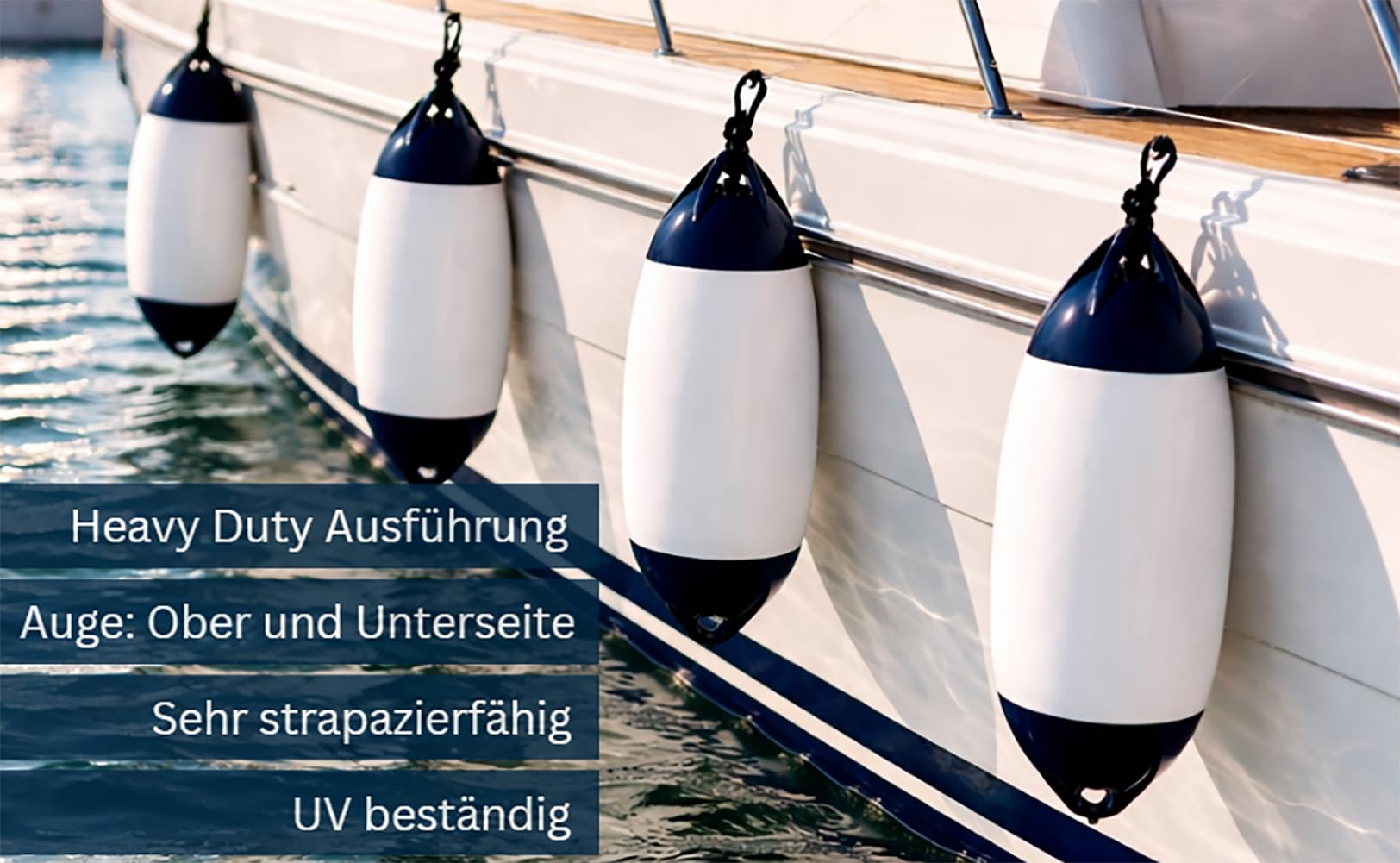 Bootsfender Langfender Heavy Duty – Robuster Stegfender für Motorboot & Yacht inkl. Fenderleine, zuverlässiger Schutz beim Anlegen 15 x 61 cm - Robuste Ausführung