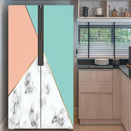 Miniatura 2 de Juego de envoltura de vinilo autoadhesivo para refrigerador, textura de mármol, líneas geométricas doradas, mural de puerta de mármol blanco y