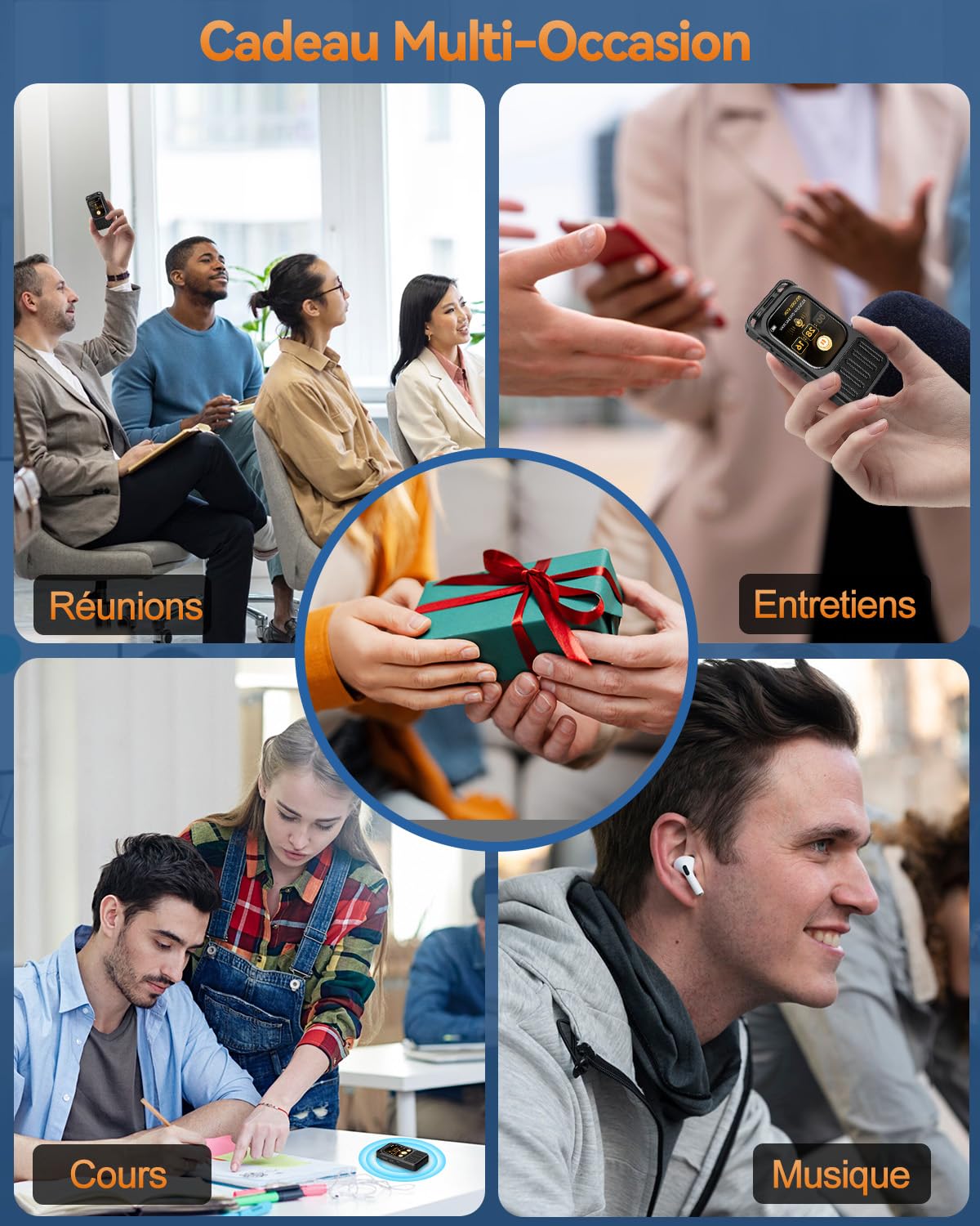 Enregistreur Vocal avec Écran Tactile 2" et Bluetooth, XIXITPY 3072Kbps HD Dictaphone avec Autonomie 100H, Réduction du Bruit, MP3, Activation Vocale pour Cours, Réunions, Entretiens