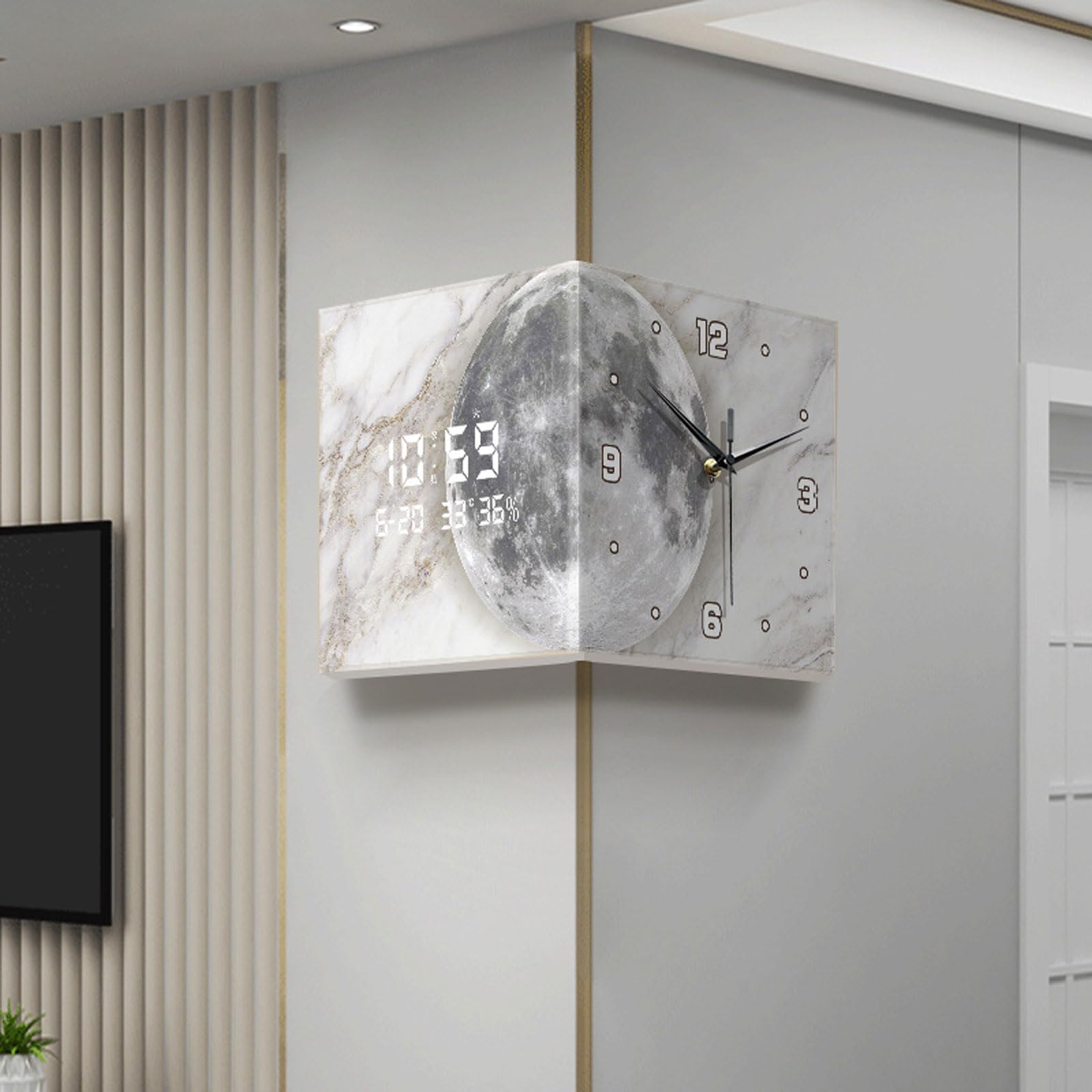 Orologio da Parete ad Angolo Moderno su Entrambi i Lati Evitare Collisioni di Sicurezza Orologio da Parete ad Angolo da Appendere Decorativo per Camera da Letto,Ufficio,Cucina