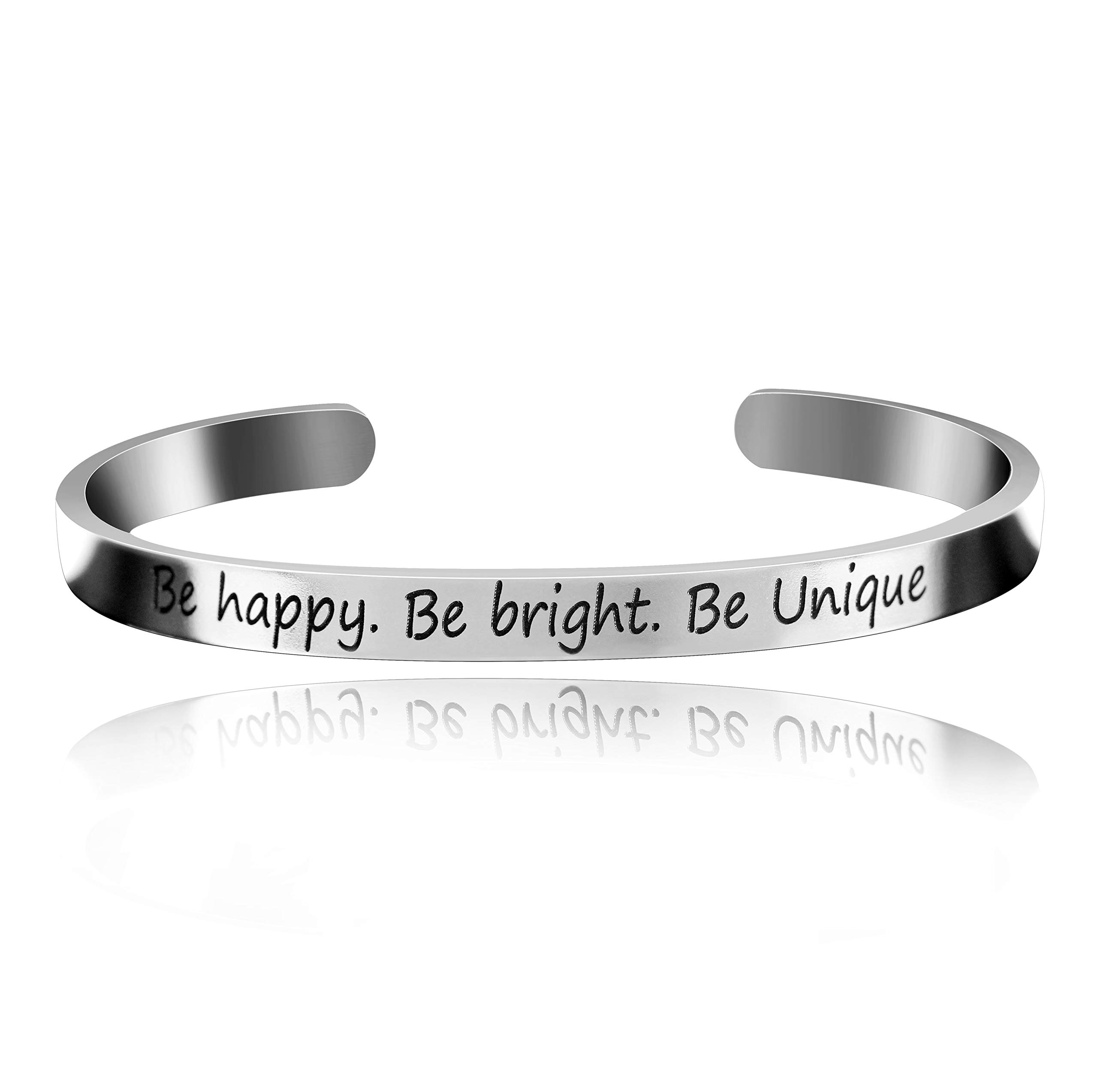 Uloveido Stainless Steel Inspirational Bracelets for Women Engraved Personalized Mantra Initial Motivational Cuff Bangle Y460