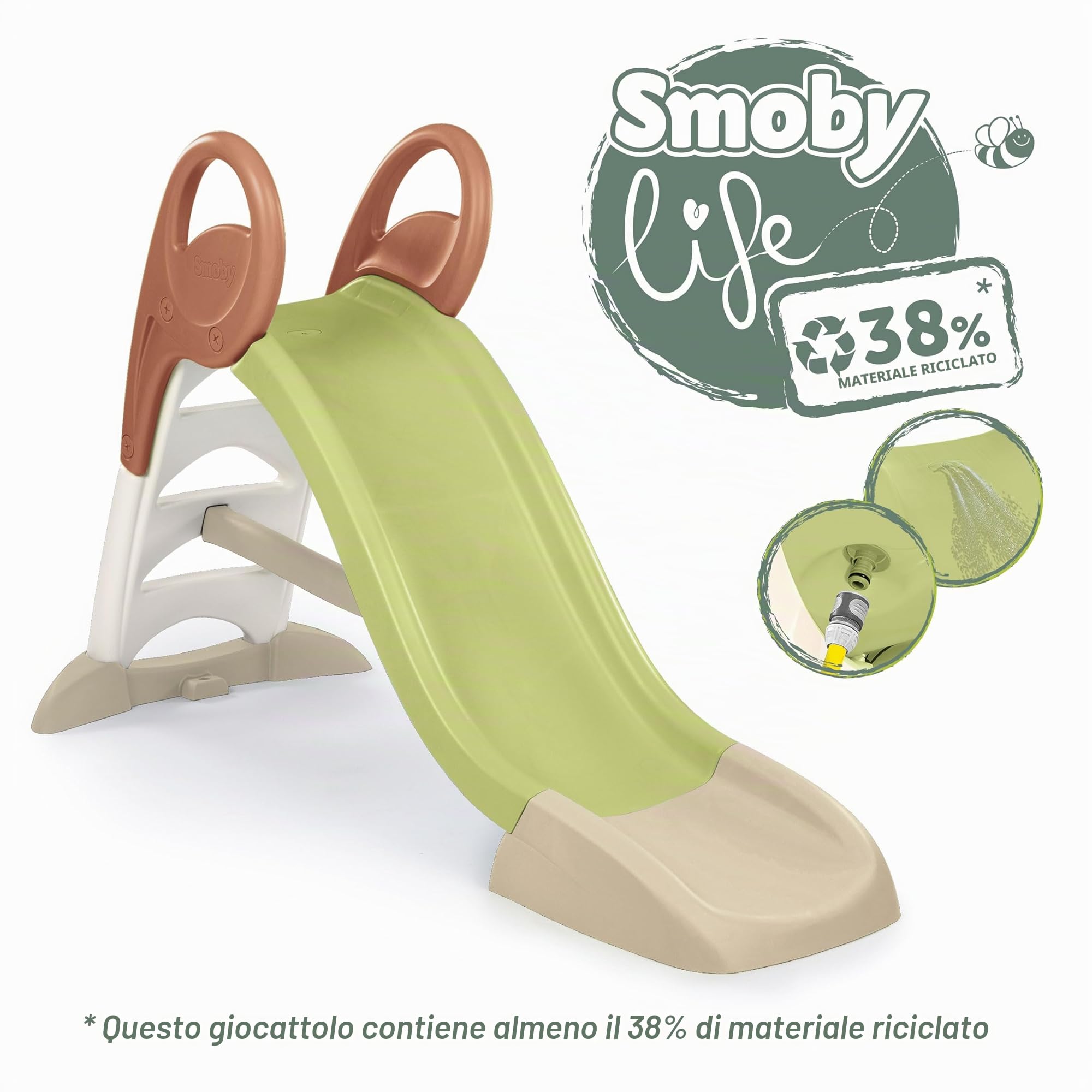 Smoby - Scivolo KS con minimo 38% di plastica riciclata, con attacco per acqua, lunghezza 1.50 metri, con beccuccio antiscivolo, rinforzo, per bambini dai 2 anni in su, Multicolore, 7600820510