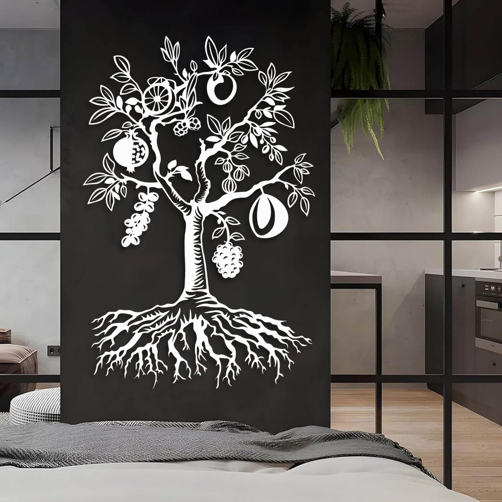 Schwarze Metall-Wandkunst mit Früchten, christliche Wanddekoration aus Metall, Wanddeko für Flur, Wohnzimmer, Schlafzimmer, Flur und Treppenhaus, Natur-Wohndeko (Schwarz, 104 cm hoch)
