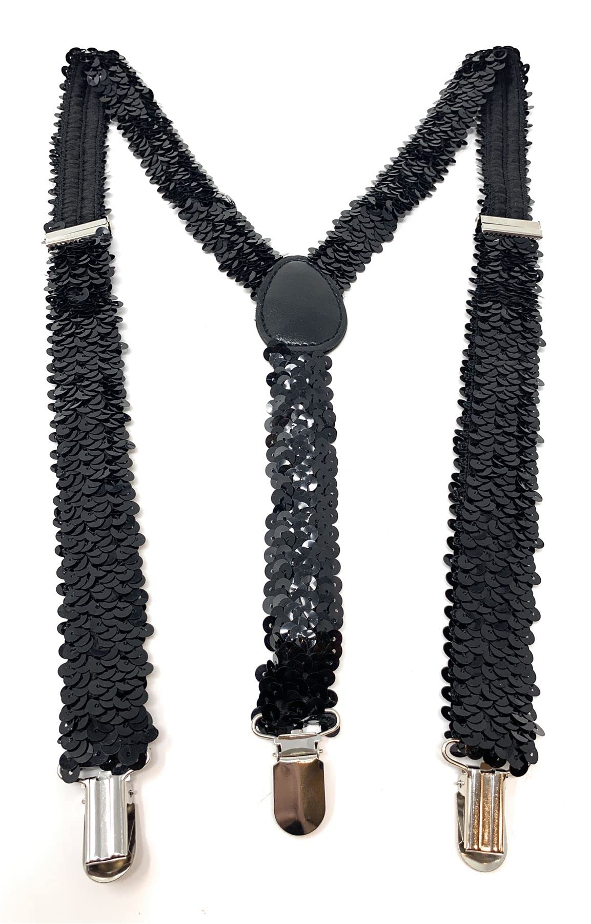 Cadoline Black Mens Sequin Polyester Fancy Dress Suspenders 100 x 2.5cm